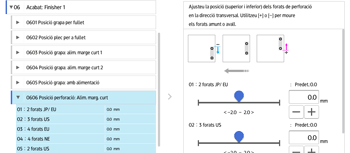 Il·lustració de pantalla del panell d'operacions