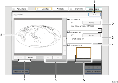 Il·lustració explicativa i numerada de la pantalla del panell d'operacions.