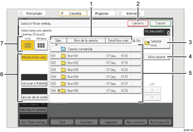 Il·lustració explicativa i numerada de la pantalla del panell d'operacions.