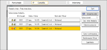 Il·lustració de pantalla del panell d'operacions