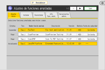 Ilustración de la pantalla del panel de mandos