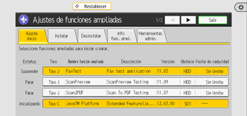 Ilustración de la pantalla del panel de mandos