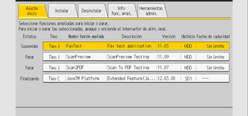 Ilustración de la pantalla del panel de mandos