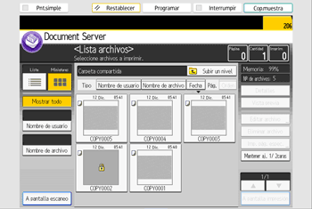 Ilustración de la pantalla del panel de mandos