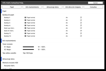 Ilustración de la pantalla del panel de mandos