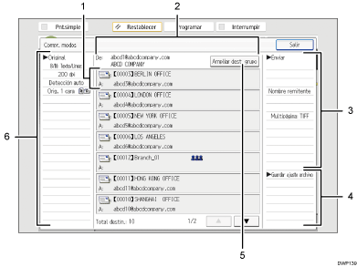 Ilustración con llamadas numeradas de la pantalla del panel de mandos