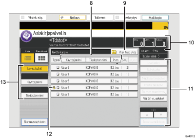 Käyttöpaneelin numeroitu näyttö