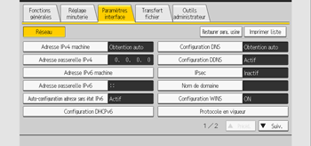 Illustration de l'écran du panneau de commande