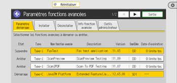 Illustration de l'écran du panneau de commande