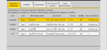 Illustration de l'écran du panneau de commande