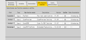 Illustration de l'écran du panneau de commande