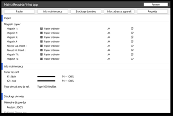 Illustration de l'écran du panneau de commande