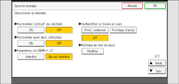 Illustration de l'écran du panneau de commande