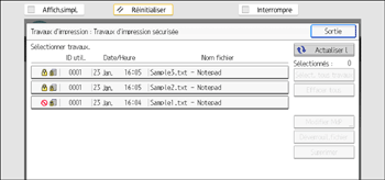 Illustration de l'écran du panneau de commande