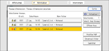 Illustration de l'écran du panneau de commande