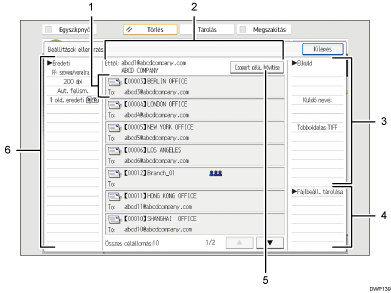 Kezelőpanel képernyőjének számozott jelölésű illusztrálása