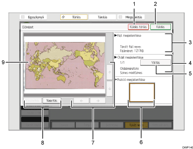 Kezelőpanel képernyőjének számozott jelölésű illusztrálása