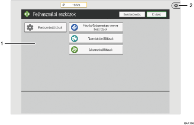Kezelőpanel képernyőjének számozott jelölésű illusztrálása