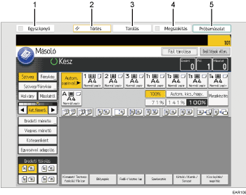 Kezelőpanel képernyőjének számozott jelölésű illusztrálása