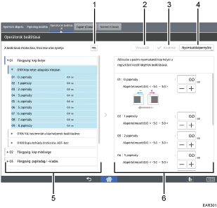 Kezelőpanel képernyőjének számozott jelölésű illusztrálása