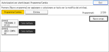 Illustrazione della schermata sul pannello di controllo