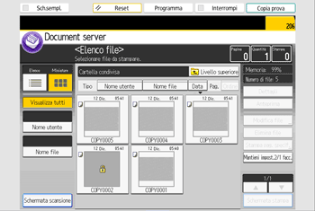 Illustrazione della schermata sul pannello di controllo