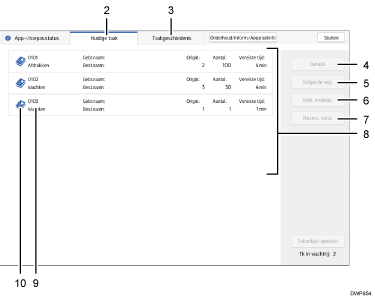 Genummerde afbeelding van het scherm van het bedieningspaneel