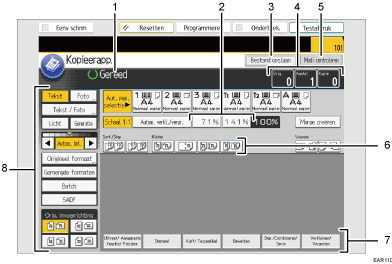Genummerde afbeelding van het scherm van het bedieningspaneel
