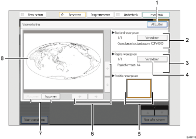 Genummerde afbeelding van het scherm van het bedieningspaneel