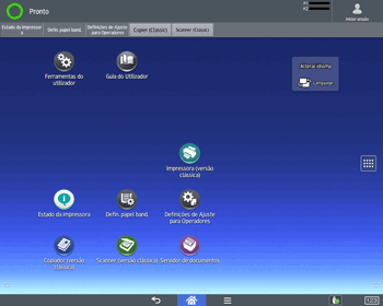 Ilustração do ecrã do painel de operação