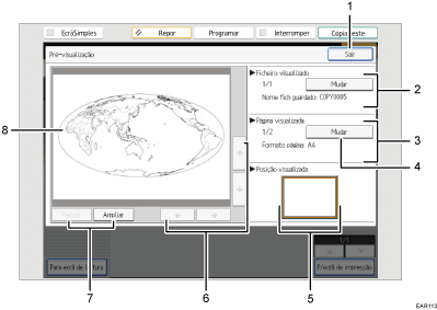 Ilustração com numeração do ecrã do painel de operação