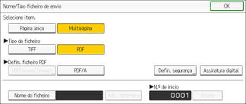 Ilustração do ecrã do painel de operação