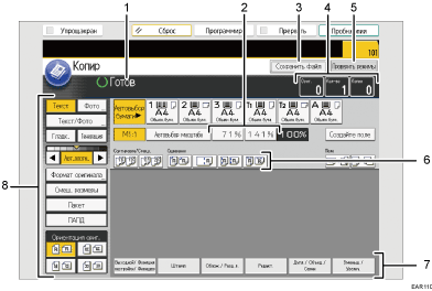 Иллюстрация экрана панели управления с пронумерованными сносками