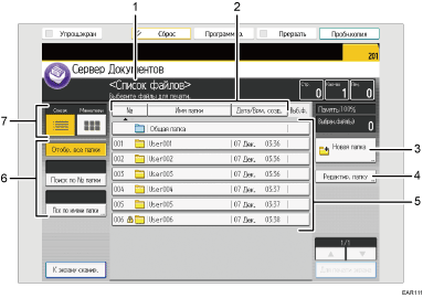 Иллюстрация экрана панели управления с пронумерованными сносками