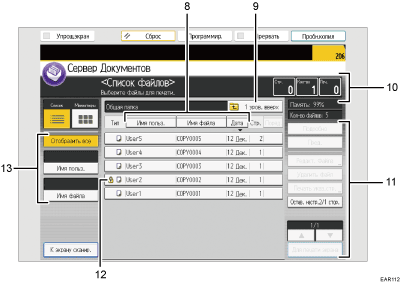 Иллюстрация экрана панели управления с пронумерованными сносками