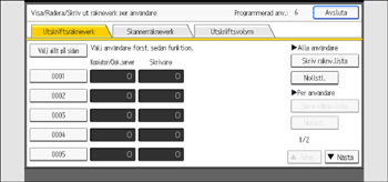 Bild på användarpanelens skärm