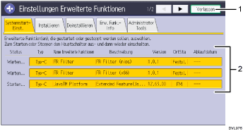 Nummerierte Abbildung Bedienfeld-Display