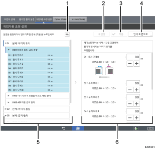 조작 패널 화면 그림(번호로 각 부분 표시)