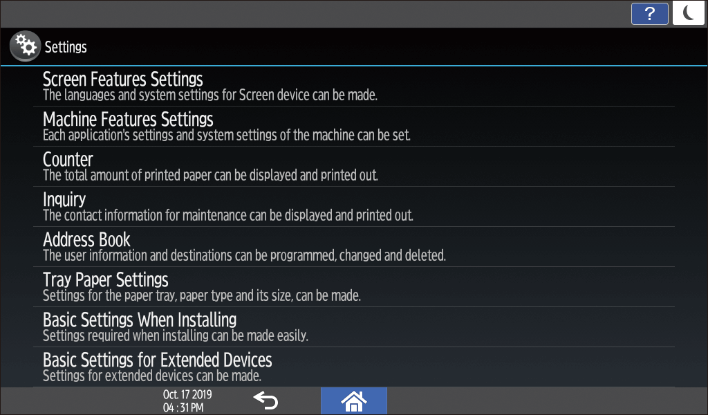 Operation panel screen illustration