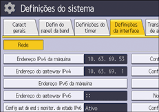 Ilustração da tela do painel de operação