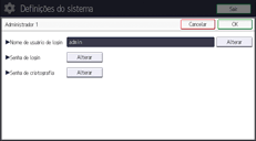 Ilustração da tela do painel de operação