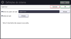 Ilustração da tela do painel de operação