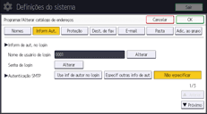 Ilustração da tela do painel de operação