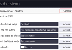 Ilustração da tela do painel de operação