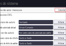 Ilustração da tela do painel de operação