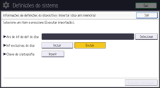 Ilustração da tela do painel de operação