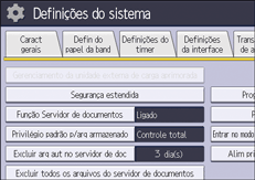 Ilustração da tela do painel de operação