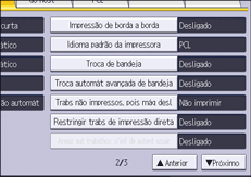 Ilustração da tela do painel de operação