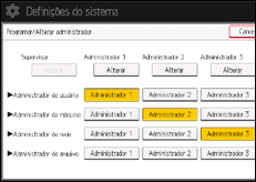 Ilustração da tela do painel de operação