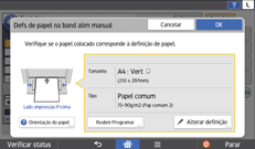 Ilustração da tela do painel de operação